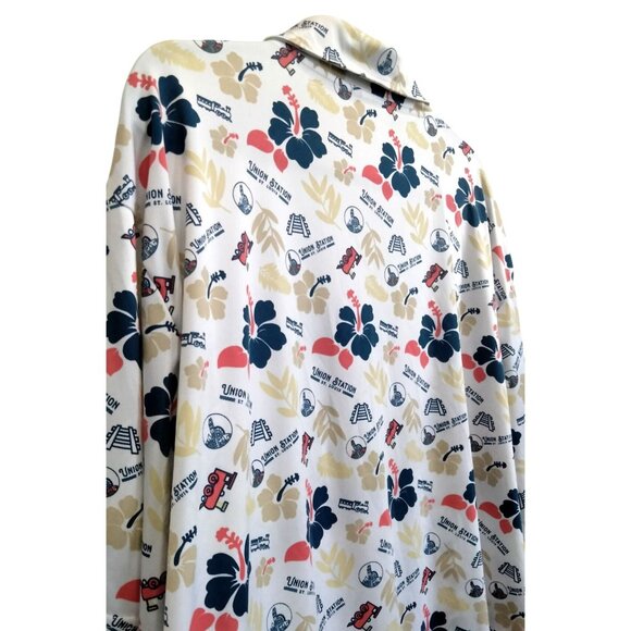 Union Station St. Louis XXL Shirt Hawaiian Button-Up Retro Floral Train Print - Picture 6 of 9